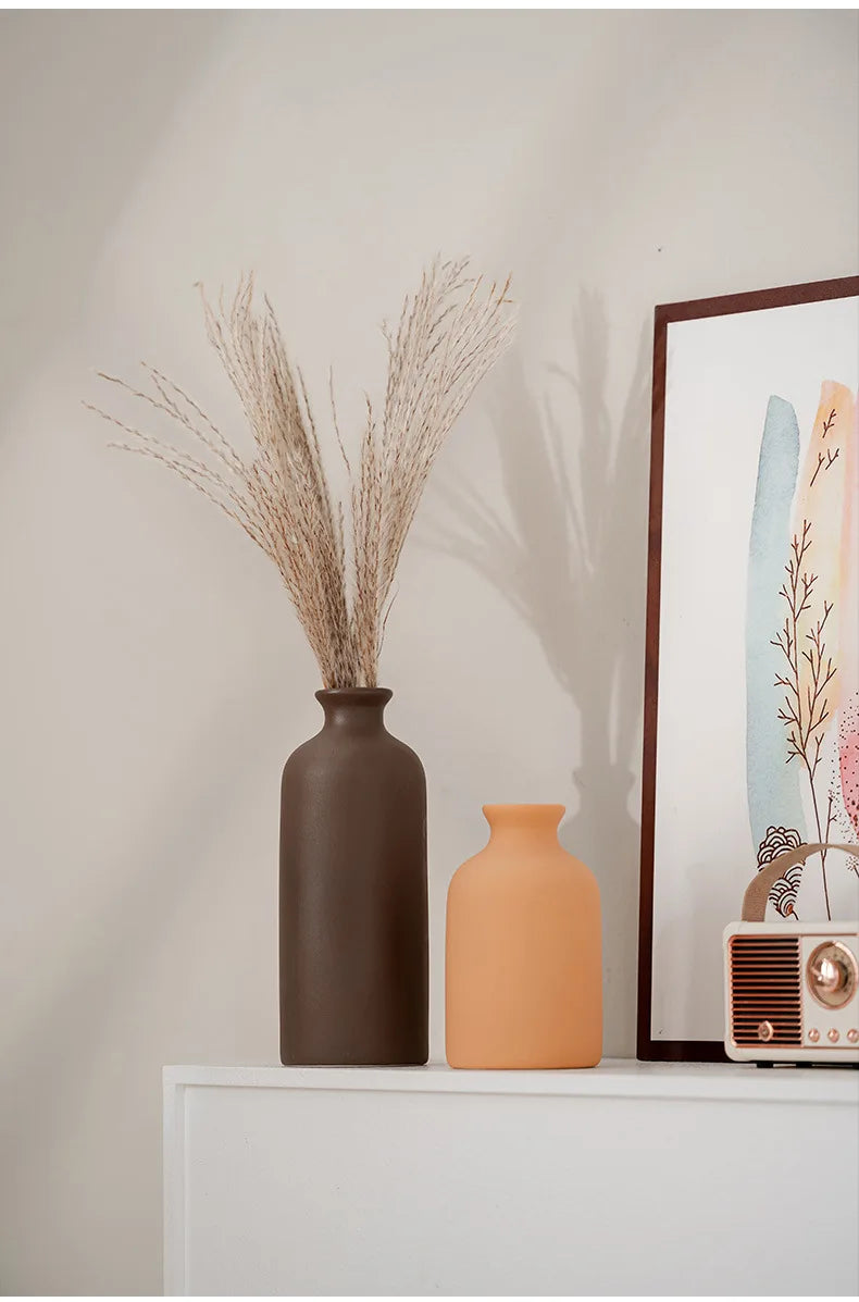 Vase Céramique Blanc Nordique | Fleurs Séchées | Décoration Salon & Bureau | Ornement Maison