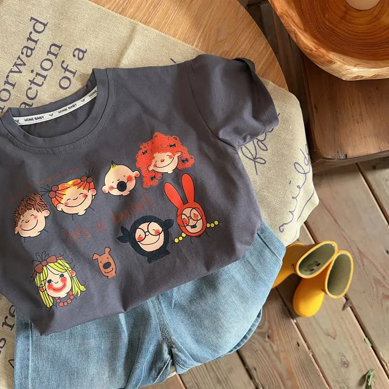T-Shirt Été Enfant Imprimé Cartoon | Pull Fille & Garçon | Mode 3-8 Ans