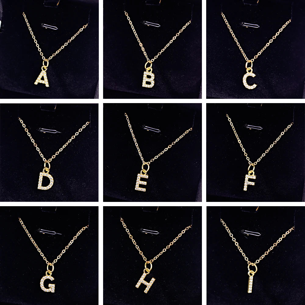 Collier Pendentif Lettre Brillant A-Z | 26 Initiales | Chaîne Clavicule | Bijou Saint-Valentin & Cadeau