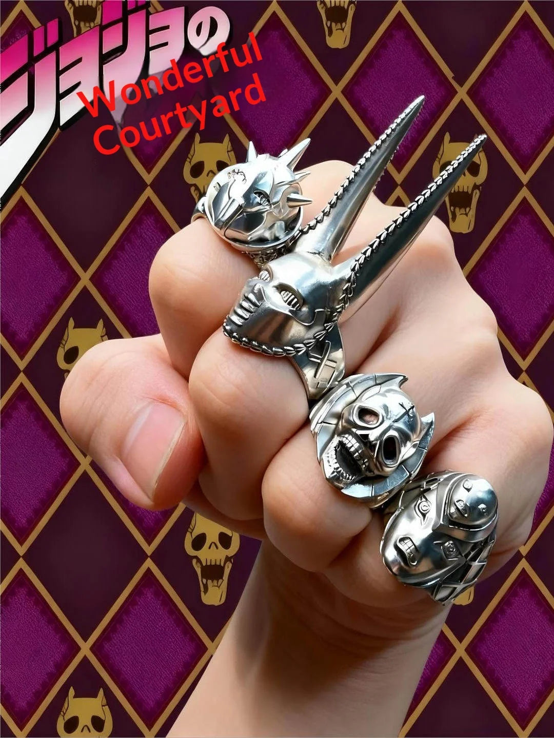 Bague Cosplay JoJo's Bizarre Adventure | Kira Yoshikage & Jotaro Kujo | Skull Réglable | Cadeau Manga