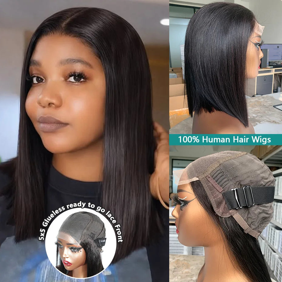 Perruque Bob Super Double Drawn | 250-300% Densité | 13x6 & 13x4 & 2x6 & 5x5 Lace | Glueless | Cheveux Humains | Femmes Noires