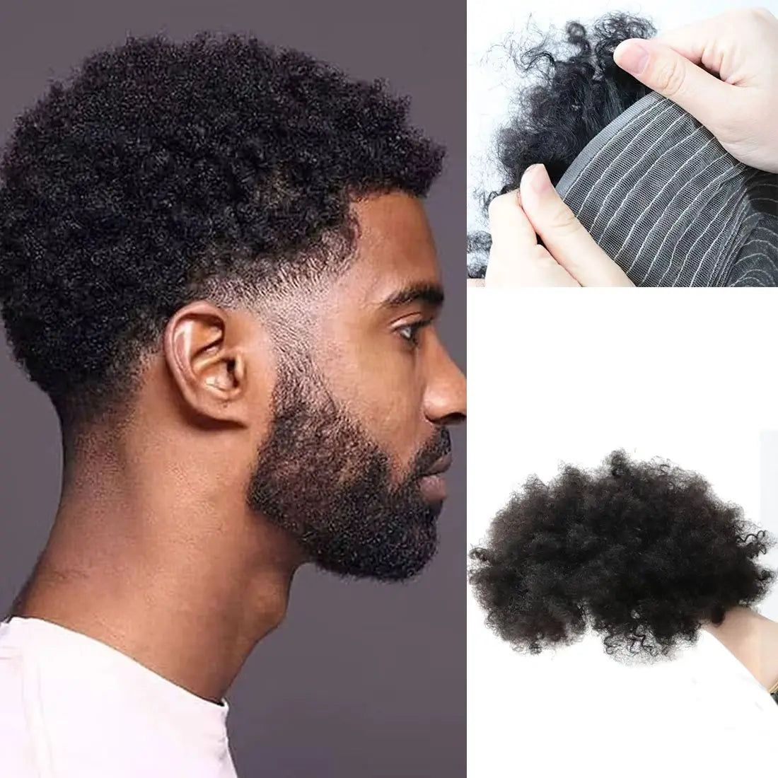 Men's African Curly Human Hair Wig | Full Coverage with Breathable Lace Base, Soft Natural Curls, Comfortable Secure Fit