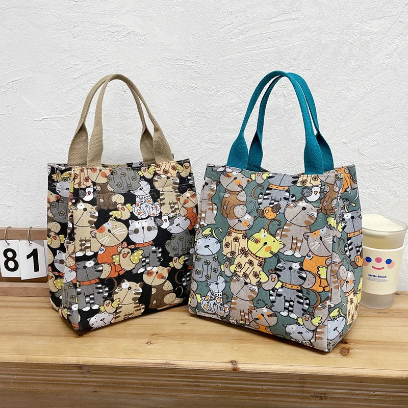 Fashionable Top-Handle Bag with Cute Cat Pattern, Portable Mommy Bag for Women