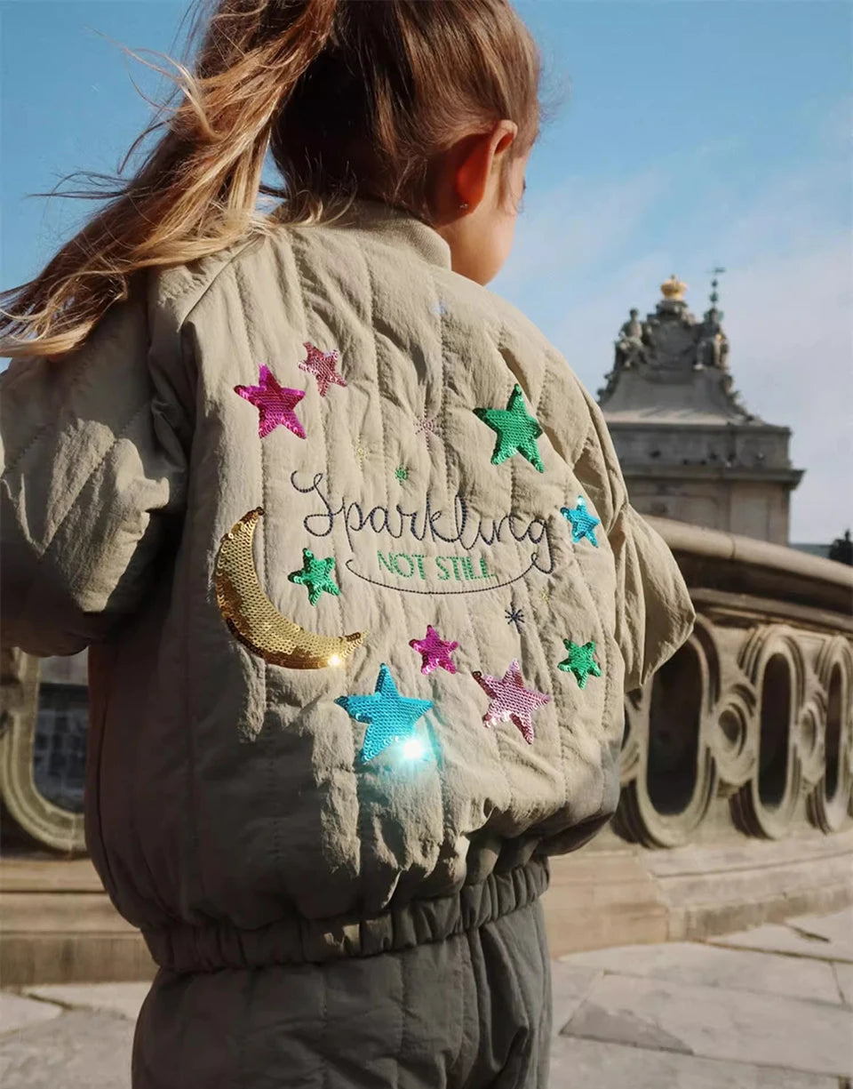 Manteau Polaire Paillettes Fille | Laine d'Agneau | Broderie Garçon | Vêtement Enfant Hiver