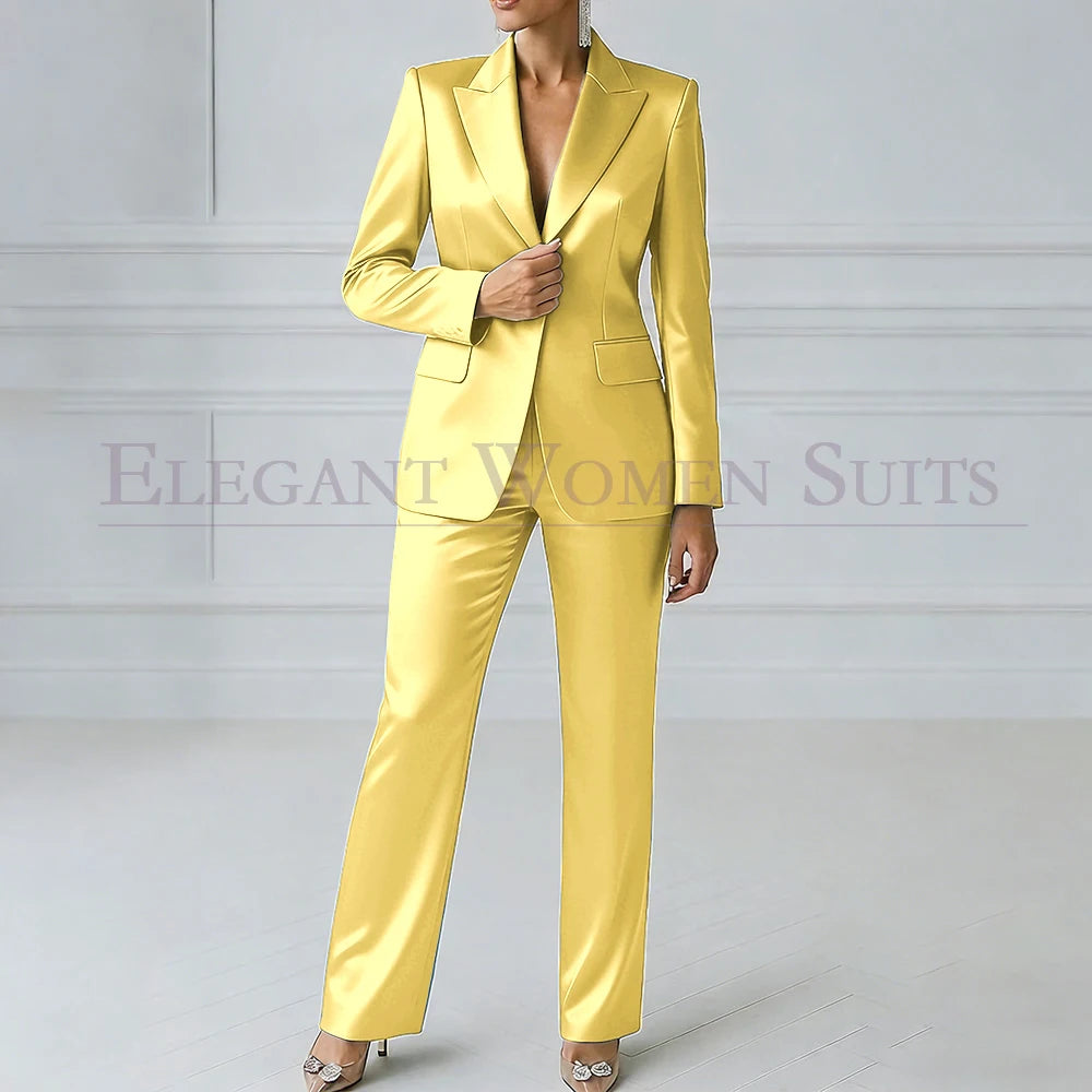 Elegant Blue Evening Women's Suits 2 Piece Jacket Pants Sets High Quality Royal Blue One-Button Slim Fit Office Blazer Clothing