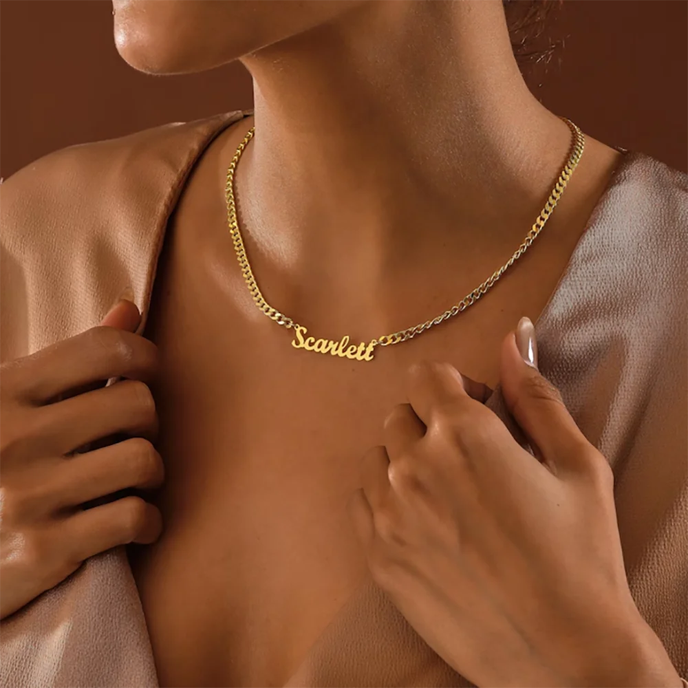 Customized Name Necklace for Girl, 18K Gold Curb Chain Name Necklace, Personalized Name Necklace, Gold Curb Chain,