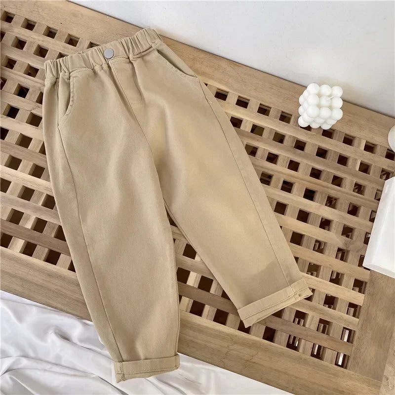 1-8 Years Boys Pants Kids Cargo Pants Mid-Rise Button Casual Outdoor Comfortable Breathable Spring Fall Fashion Children Trousers
