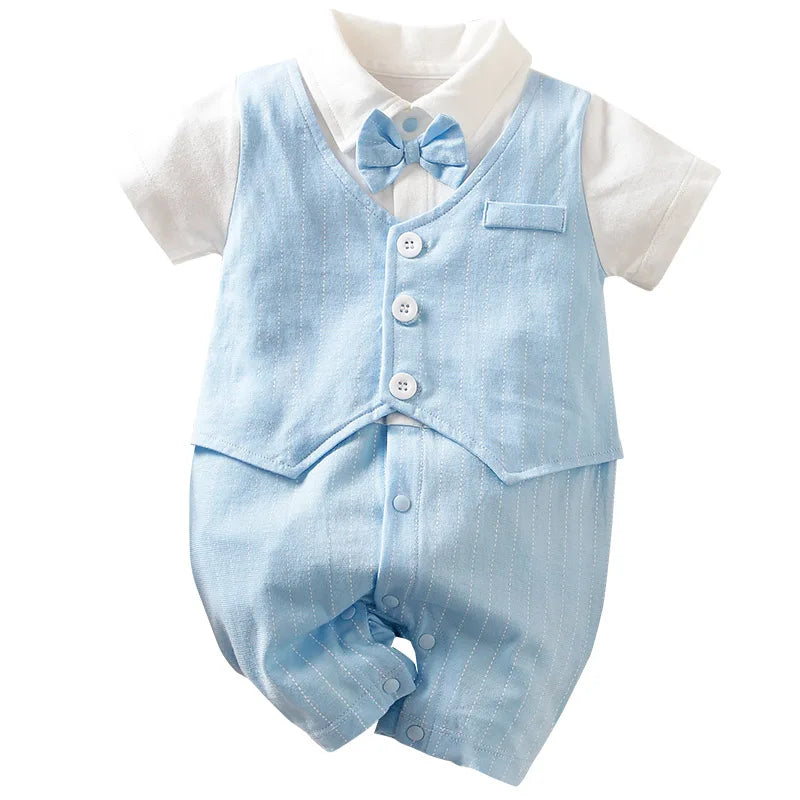 0-18 Baby Bodysuit Gentleman Style Handsome Formal Cotton Comfortable Soft Boys And Girls Summer Short-Sleeved Newborn Clothes