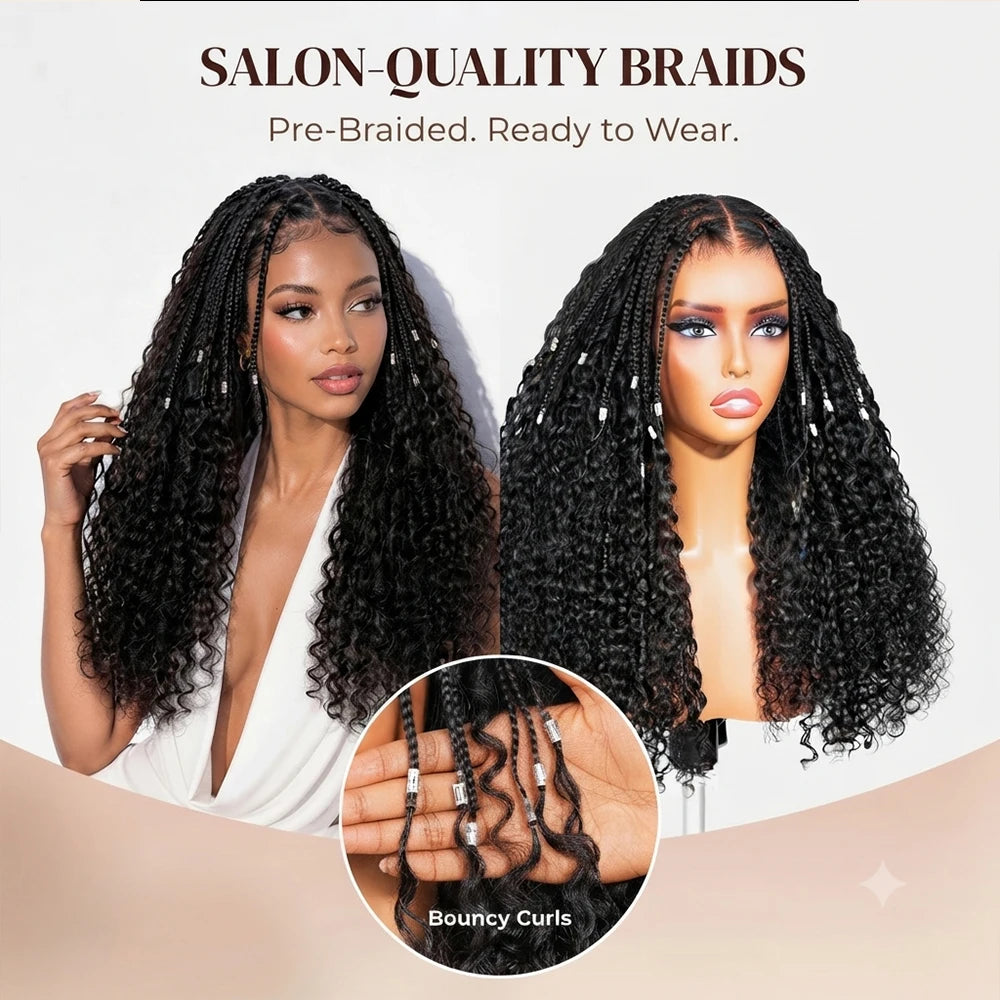Glueless Knotless Braided Wigs Water Wave 13x6 HD Lace Human Hair Frontal Wigs Pull Go Glueless Wigs Human Hair With Drawstring