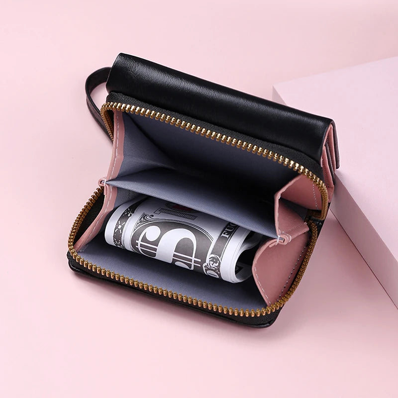 Women's Tri-Fold Wallet PU Card Holder Multi-Object Pocket Short Fashion Embroidered Love Pattern Korean Minimalist New 2023