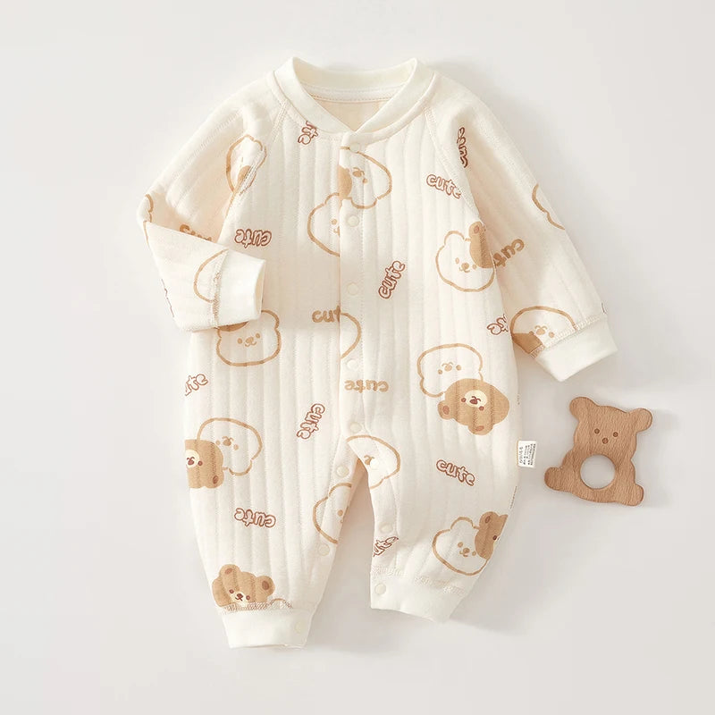 Combinaison Bébé Coton Épais | Ours Mignon | Rampante Manches Longues | Hiver | Garçon & Fille | Pyjama