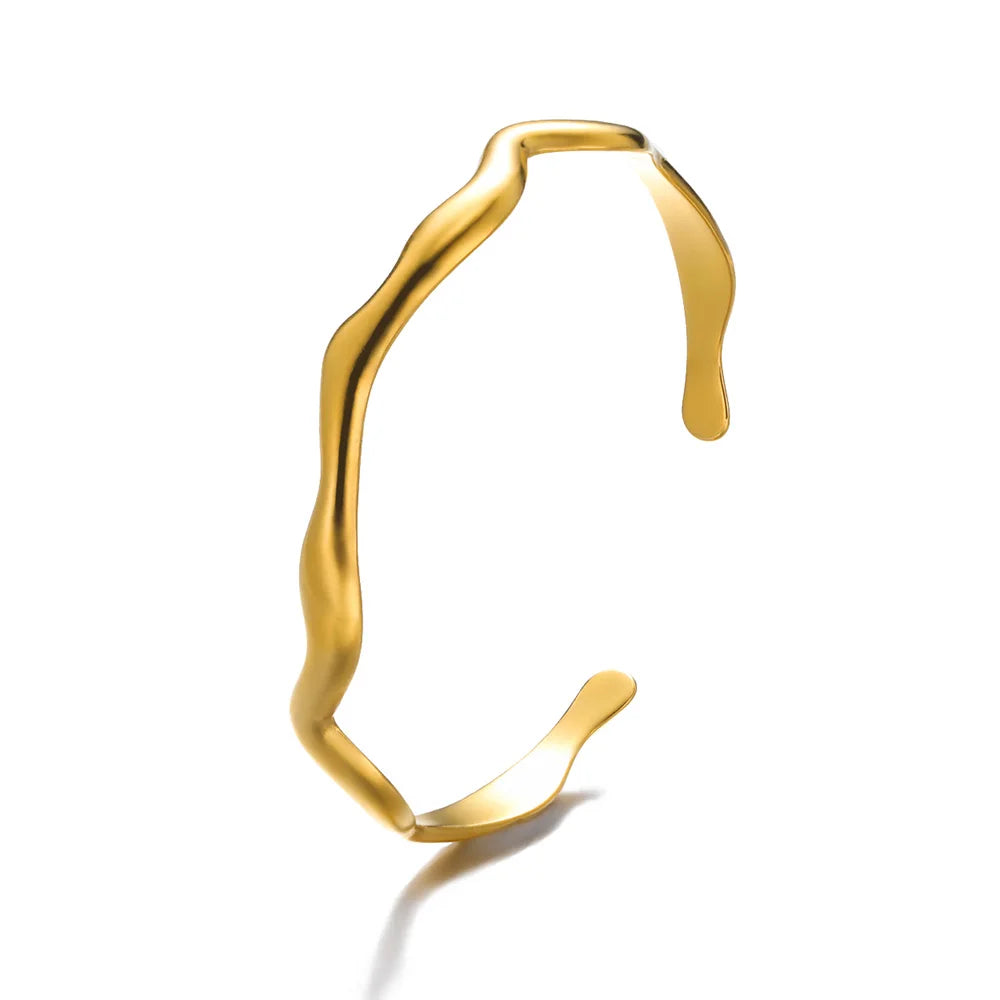 Exquisite Classic Bump Pattern Opening Bangles Bracelet For Women Cuff Bracelet Gold Color Stainless Steel Hand Ornament Gift