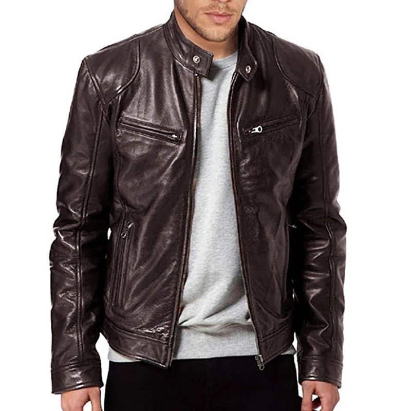 Veste style motard en similicuir PU pour homme | Zippée