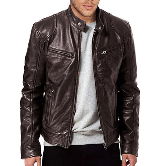 2024 Men's Motorcycle Leather Jackets Casual Fashion Motorcycle Coat Slim Fit Lapel PU Jackets Autumn Anti-wind Leather Coat Male