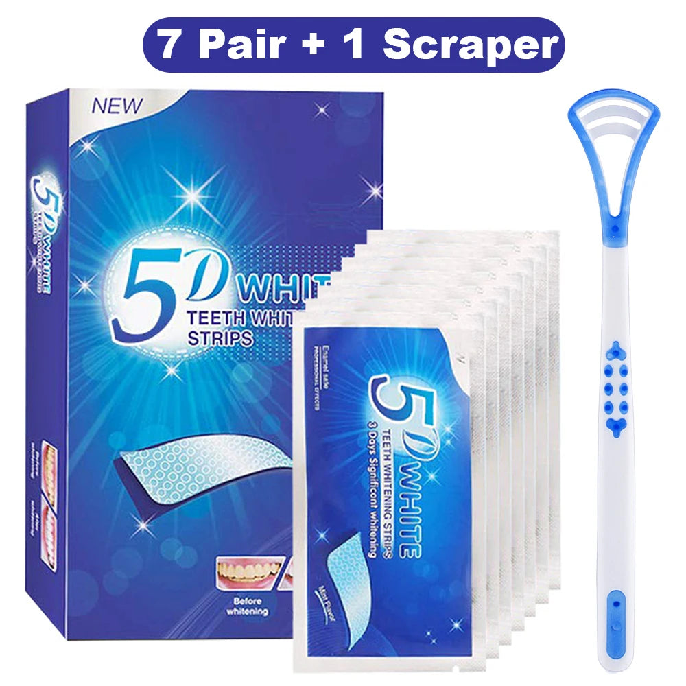 Bandelettes Blanchissantes 5D | Gel Blanchiment Dents | Élimine Taches Café & Tabac | Kit Maison