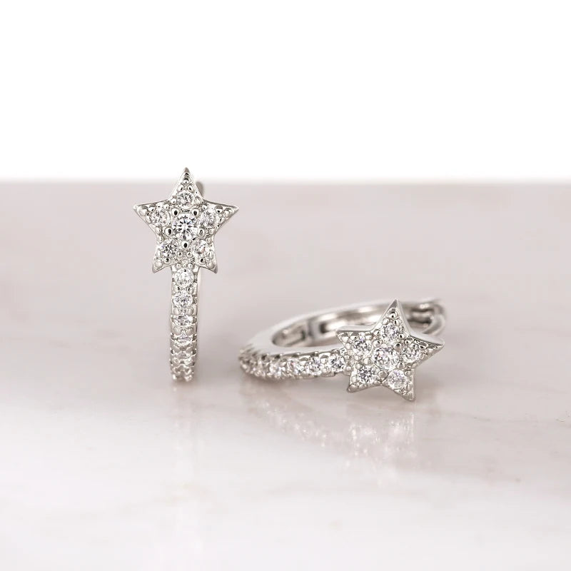 Huitan Fashion Star Hoop Earrings with Dazzling CZ Simple Stylish Ear Accessories for Women Silver Color Exquisite Jewelry