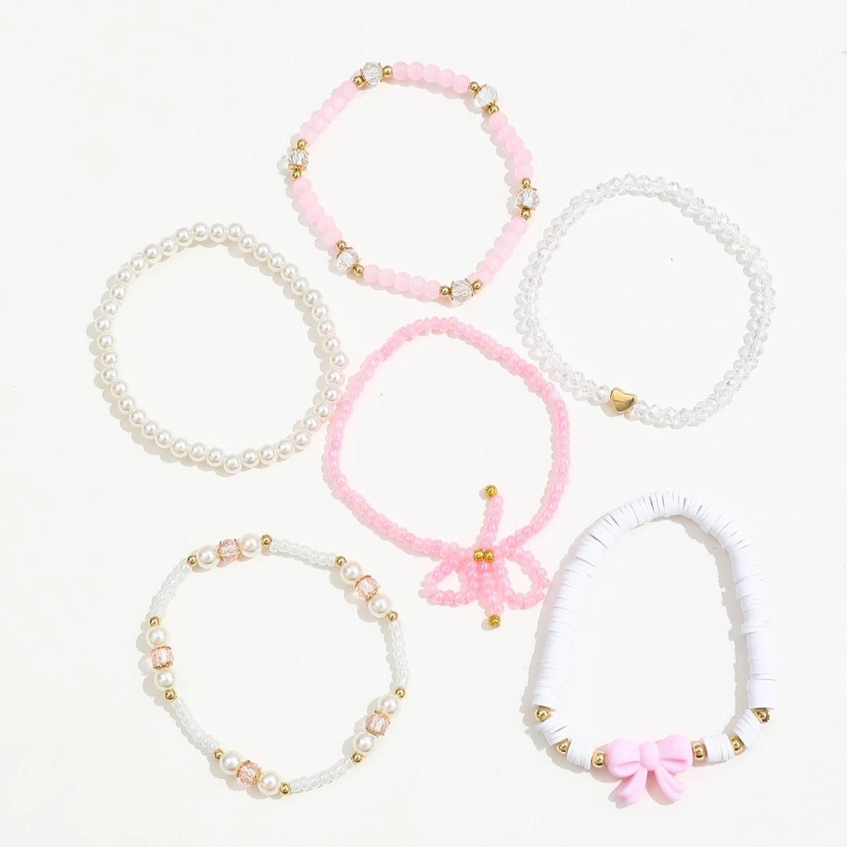 Lot 6 Bracelets Perles Nœud Papillon | Style Européen & Américain | Mignon & Doux | Cadeau Bijou Femme