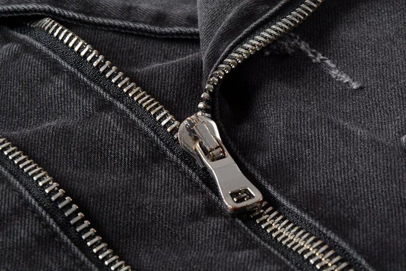 Veste Jean Homme Automne-Hiver | Style Américain Retro High Street Punk | Slim Déchiré Motard