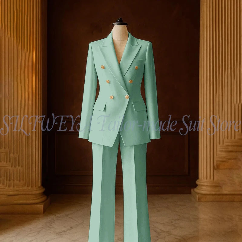 Ensemble Tailleur 2 Pièces Femme | Veste Double Boutonnage & Pantalon Droit | Élégant Bureau Toutes Saisons | Sur Mesure