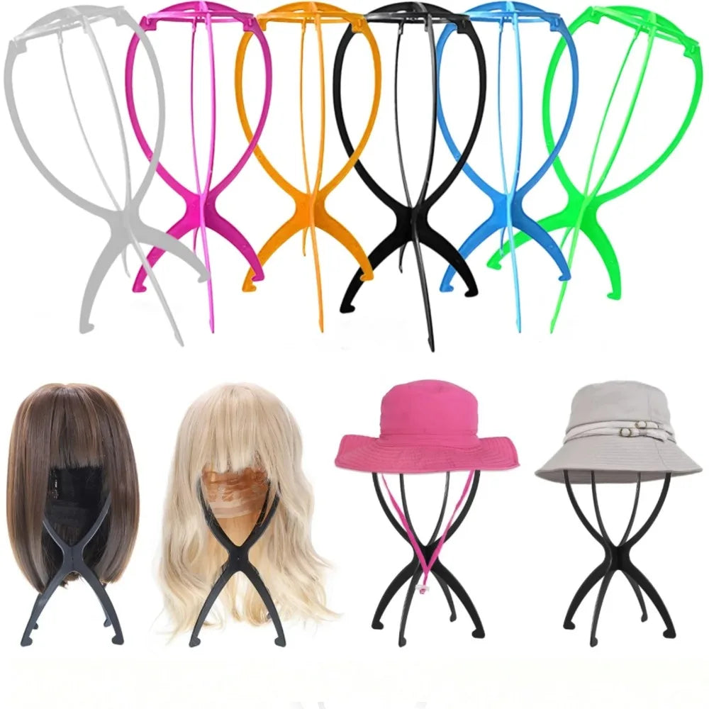 2 foldable wig stands, plastic portable hat display stand, durable barber shop fashion model stand, Wig racks
