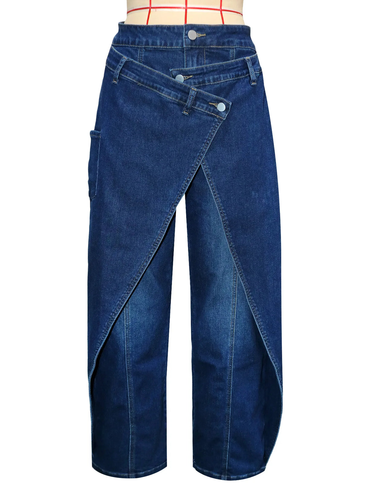 Vintage Washed Denim Wide Leg Pants Women Asymmetrical Wrap Overlap High Waist Y2K Streetwear Casual Fashion Baggy Jeans