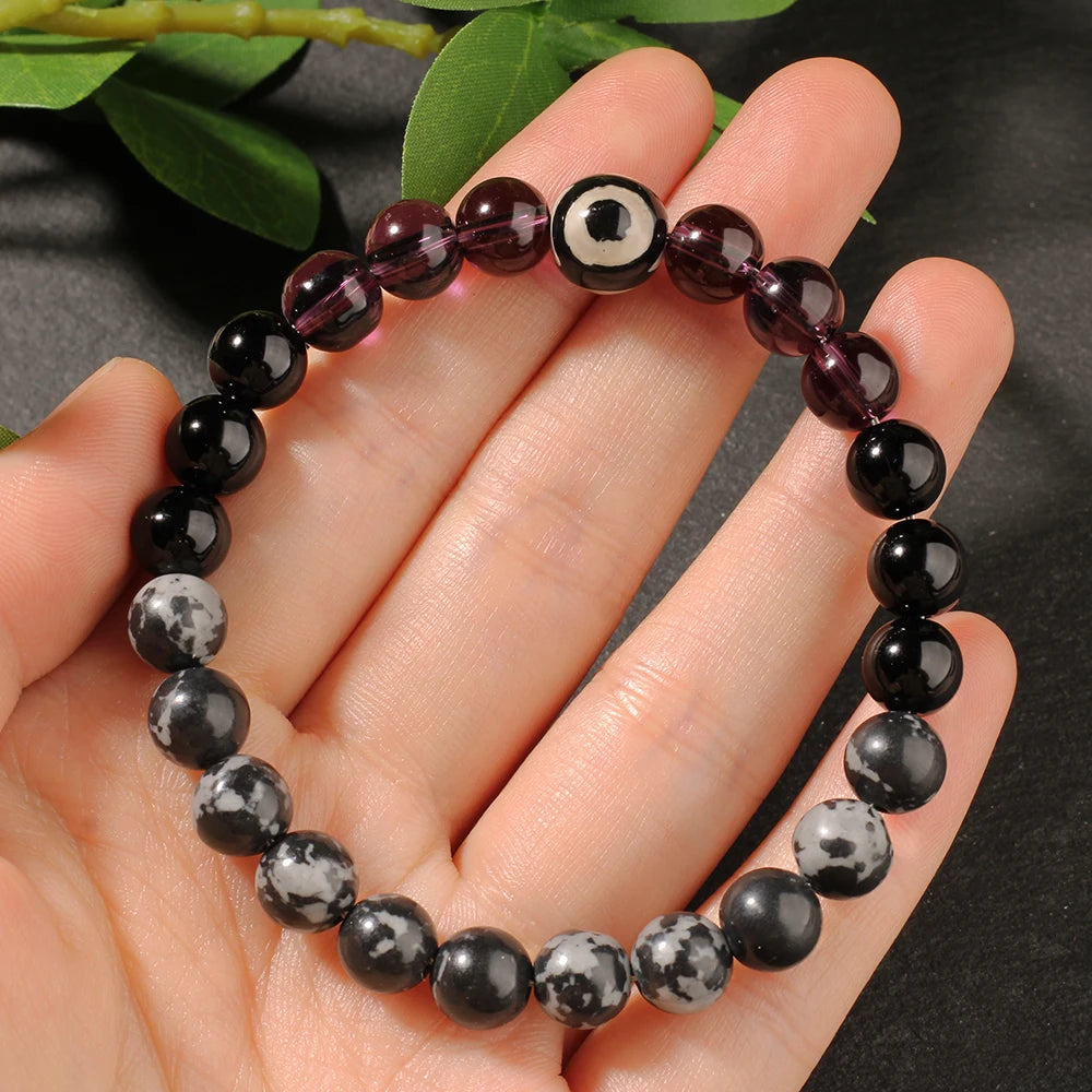 Eye Bracelets for Women Cute Spring Summer Beach Holiday Jewelry Natural Stone Beads Bangles Purple Black Gray Beads Bracelets