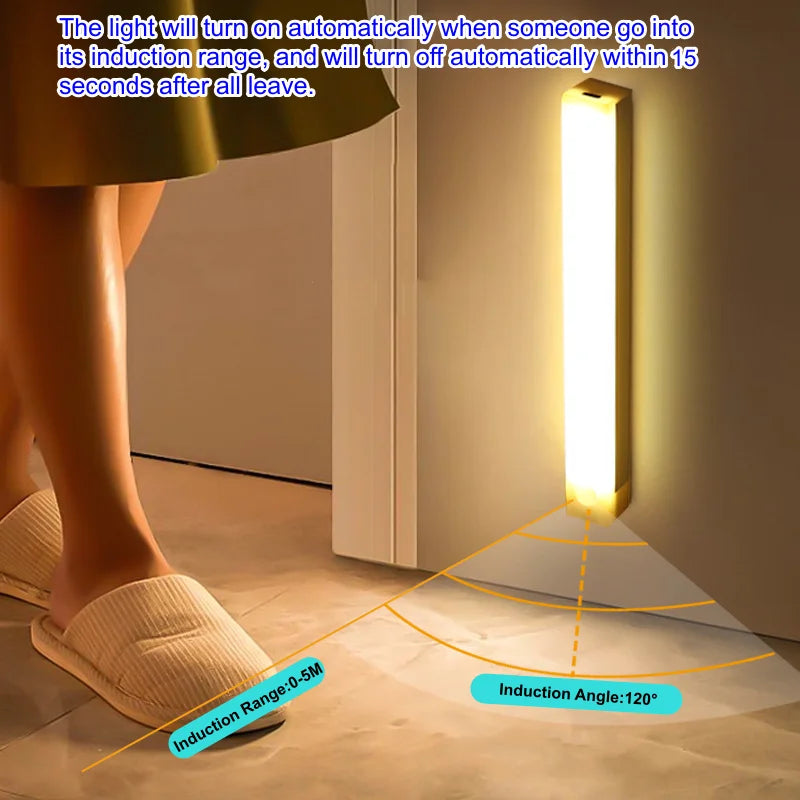 Rechargeable Motion Sensor LED Bar Light, Induction Night Light, Portable Cordless Magnetic Cabinet Lamp for Kitchen Bedside