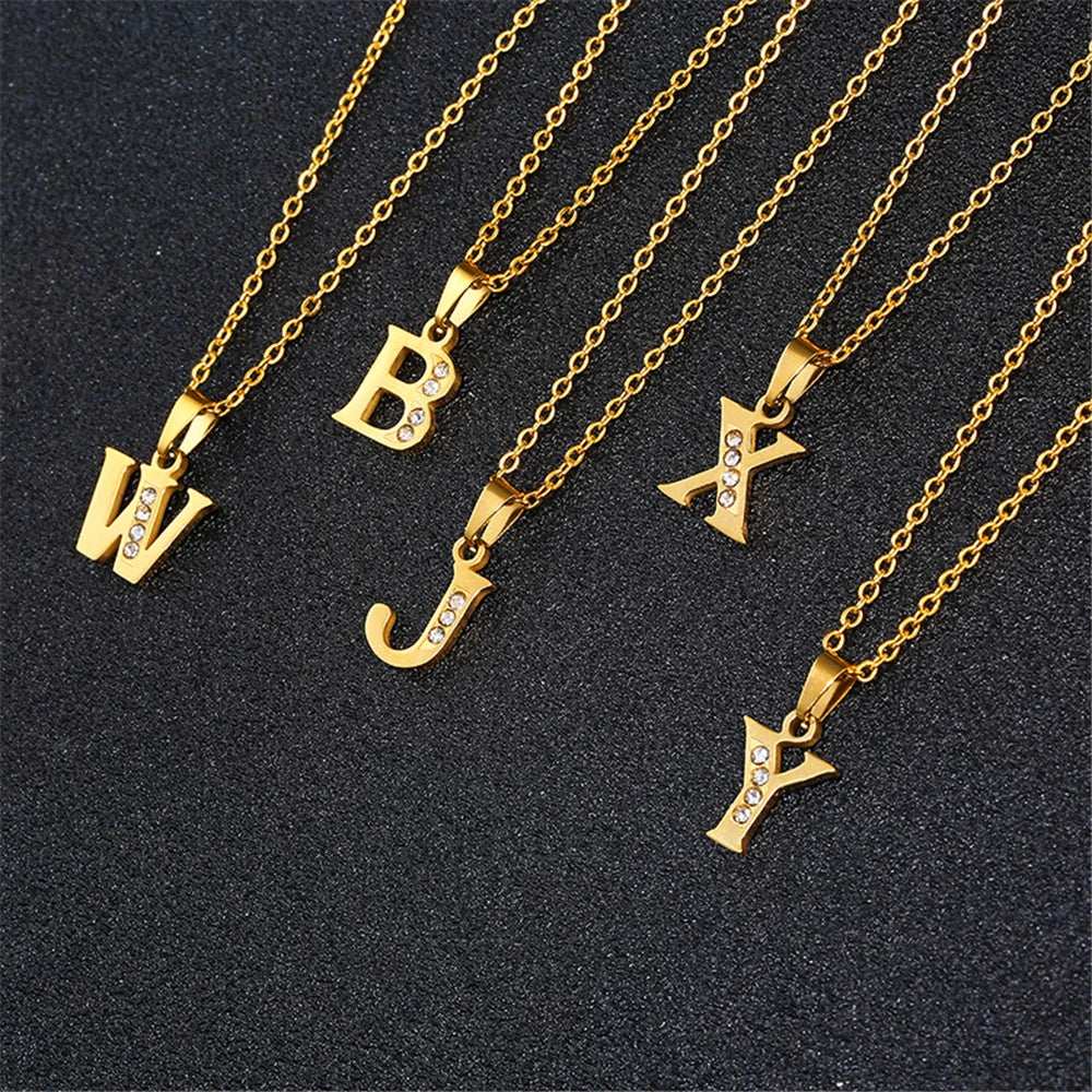 Initial A-Z Letter Name Pendant Necklace Gold Color Stainless Steel Small Alphabet Necklace For Women Jewelry Birthday Gift