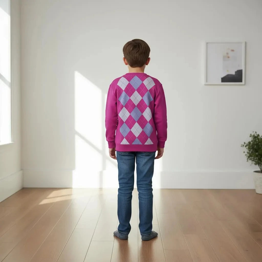 Kids' Fall/Winter Fashion Staple: Pink Diamond Round Neck Hoodie, Blending K-POP and Preppy Style, Versatile and Comfortable