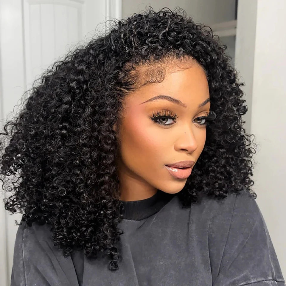 Perruque Kinky Curly Birmane | 300% Densité | 3-en-1 Demi-Perruque | Glueless | Cheveux Humains Brésiliens