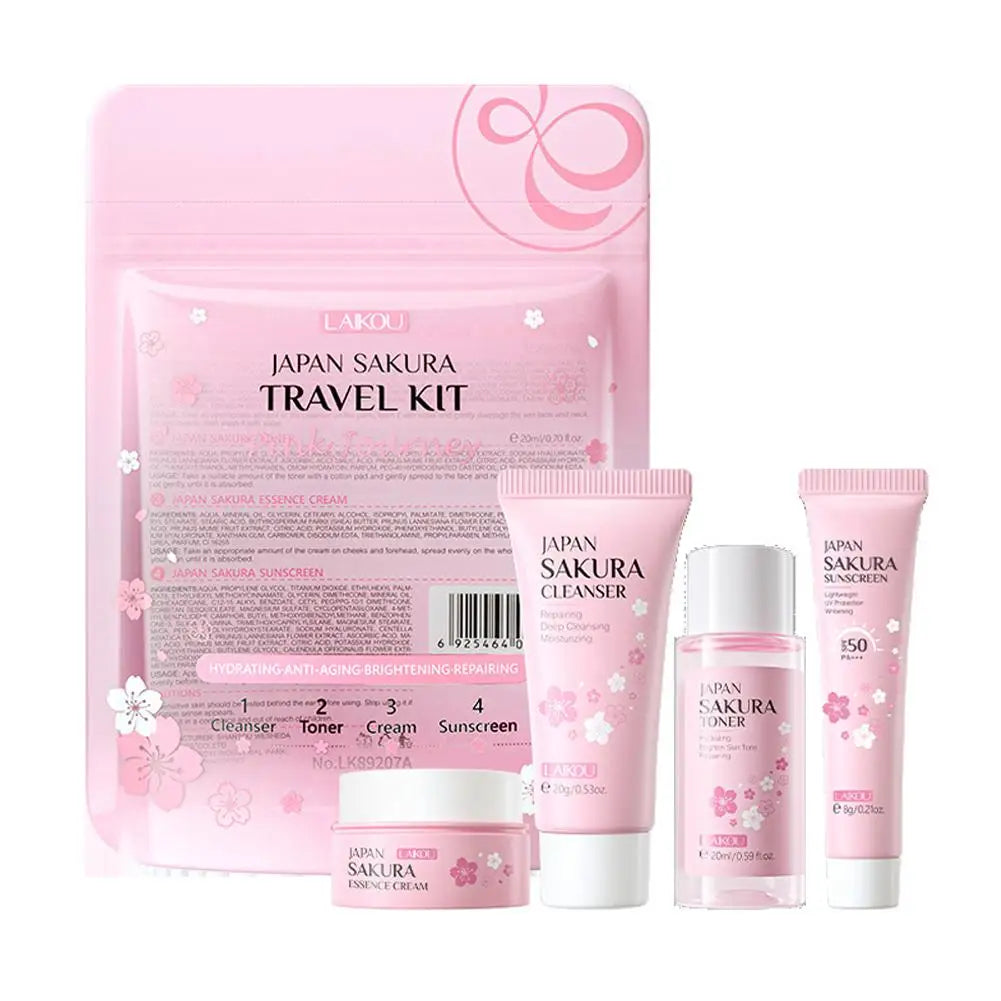 Sakura skin care sets with cleanser, serum, eye cream, facial cream, beauty products for women, travel skin care kit