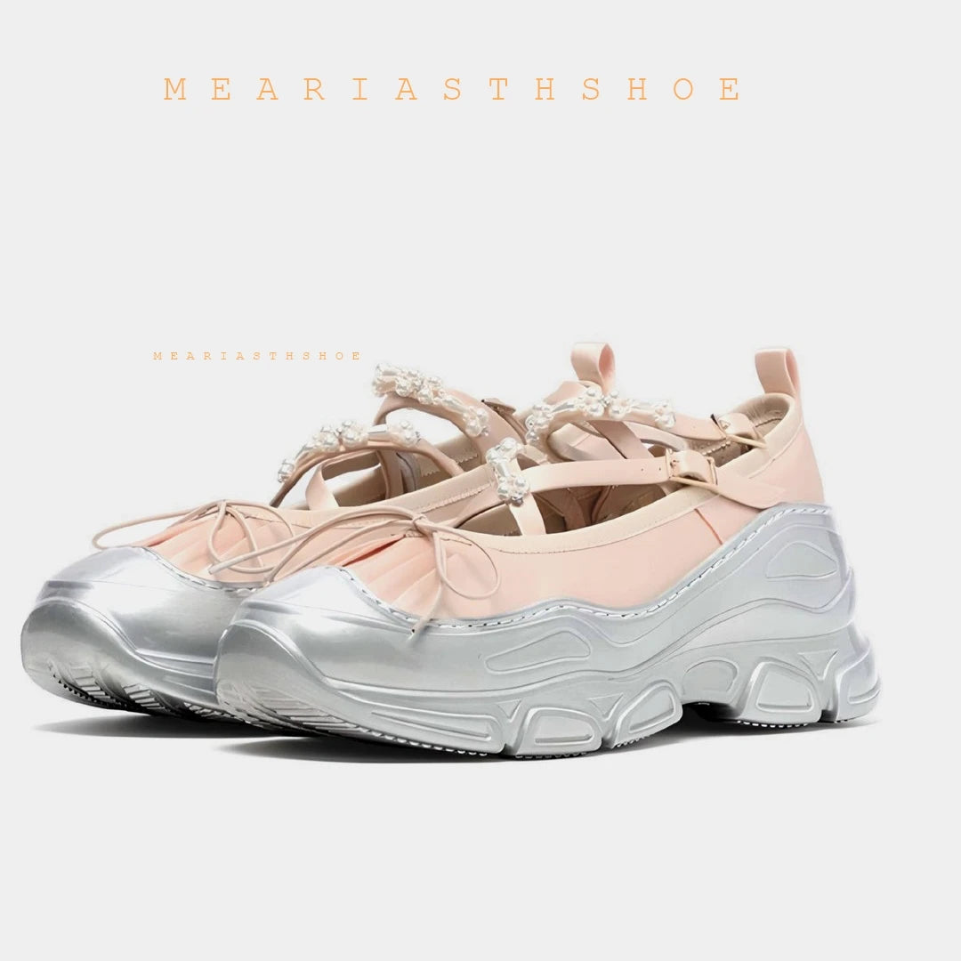 Autumn Chunky Women's Sports Shoes Fashion Shallow Butterfly-Knot Platform Sneakers Ladies Casual Flats Outdoor Mary Jane Shoes