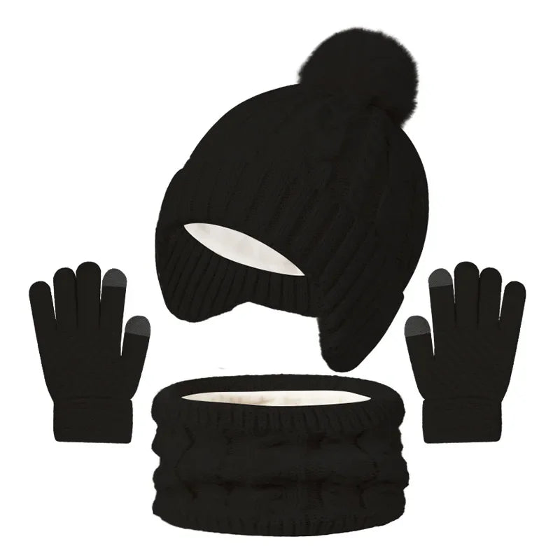3pcs Kids Winter Warmth Set with Hat, Scarf & Gloves - Soft Pink &, Machine Washable, Polyester-Filled, Perfect for Outdoor