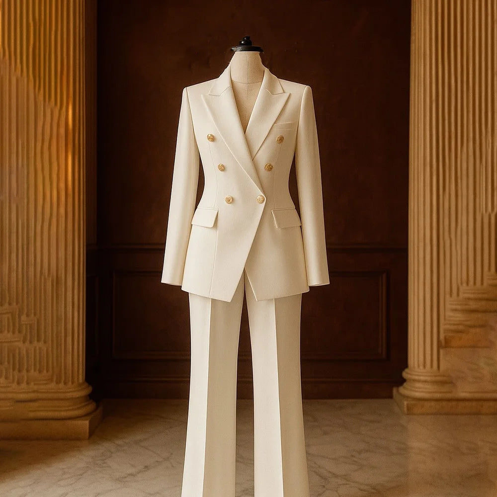 Ensemble Tailleur 2 Pièces Femme | Veste Double Boutonnage & Pantalon Droit | Élégant Bureau Toutes Saisons | Sur Mesure