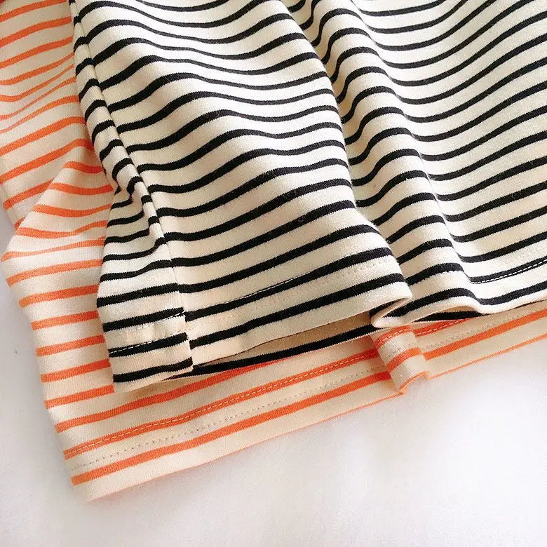 Boys and Girls Long-Sleeved T-shirt, Children's Base Layer, Spring and Autumn Pure Cotton Casual Versatile Striped Baby Top