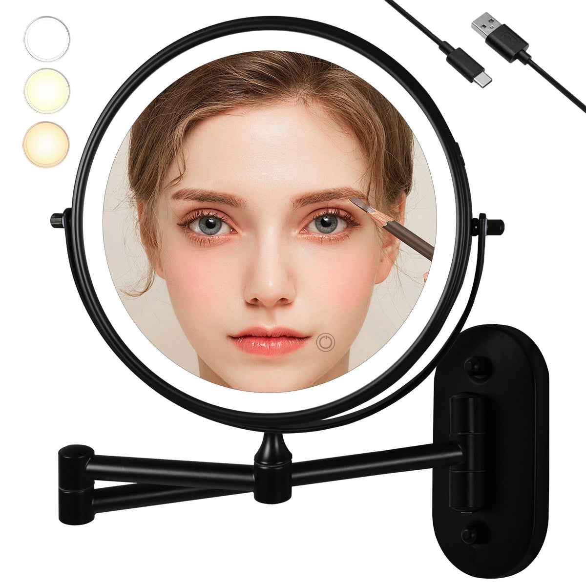 8" Wall Mounted Makeup Mirror With Lights, 10x Magnifying Mirror Wall Mount for Vanity, Bathroom and Shaving