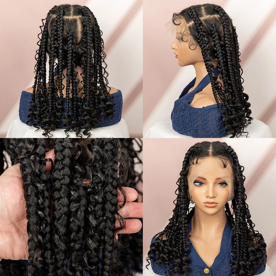 Perruque Full Lace Tresses Box Braids Boho Knotless | 16 Pouces | Bob Court | Synthétique Crochet | Femme
