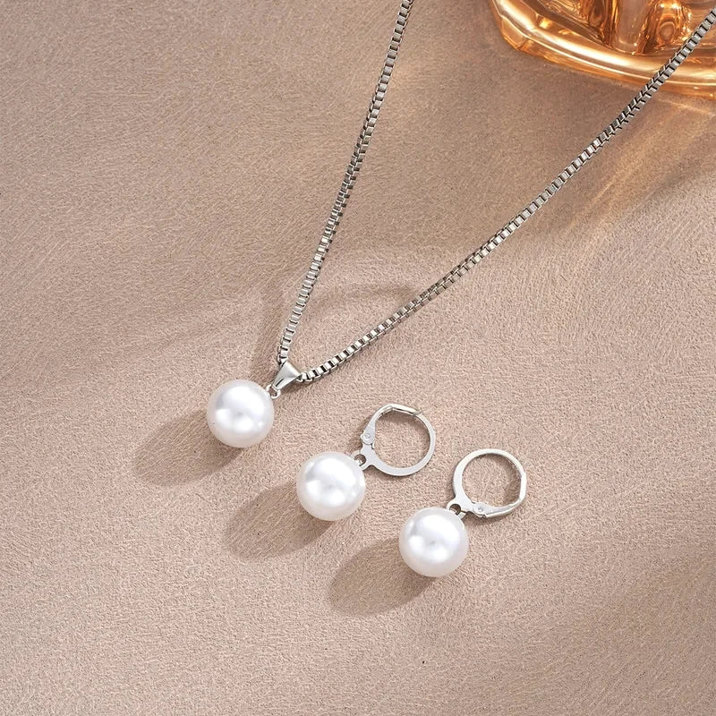 Stylish Pearl Jewelry Set for Women, Featuring Drop Earrings and Matching Necklace, Simple Elegant Everyday Wear and Party Acces