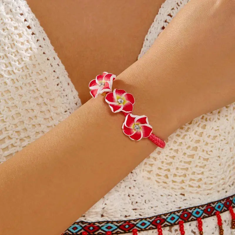 Trendy Handmade Boho Flower Bracelet for Women Bead Rope Adjustable Bangle Beach Holidays