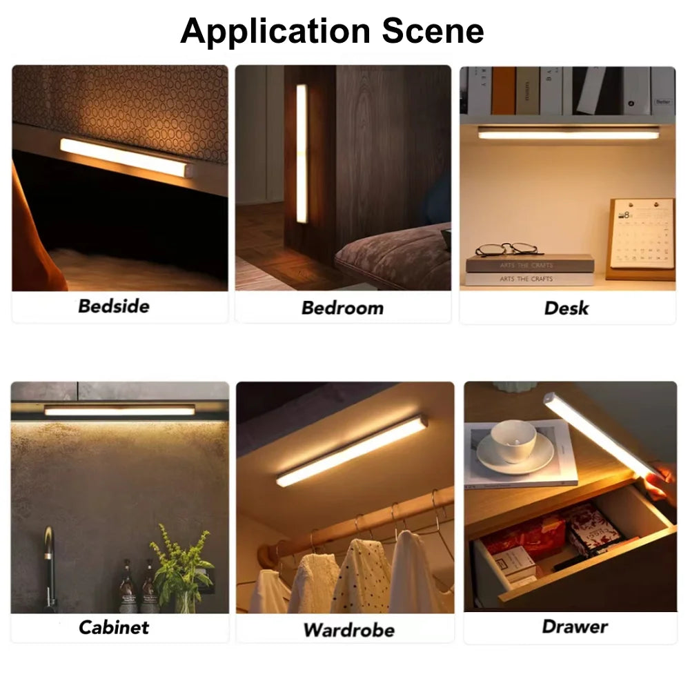 Rechargeable Motion Sensor LED Bar Light, Induction Night Light, Portable Cordless Magnetic Cabinet Lamp for Kitchen Bedside