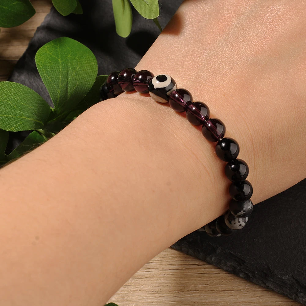 Eye Bracelets for Women Cute Spring Summer Beach Holiday Jewelry Natural Stone Beads Bangles Purple Black Gray Beads Bracelets
