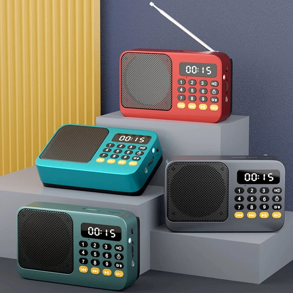 Portable FM Radio with Flashlight Rechargeable Radio TF Card/U Disk Bluetooth 5.0 MP3 Music Player Wireless Speaker