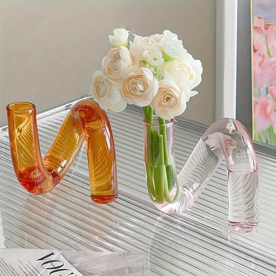 Nordic Irregular Glass Vase | Modern Transparent Centerpiece for Dining/Living Room, Creative Pedestal Home Decor