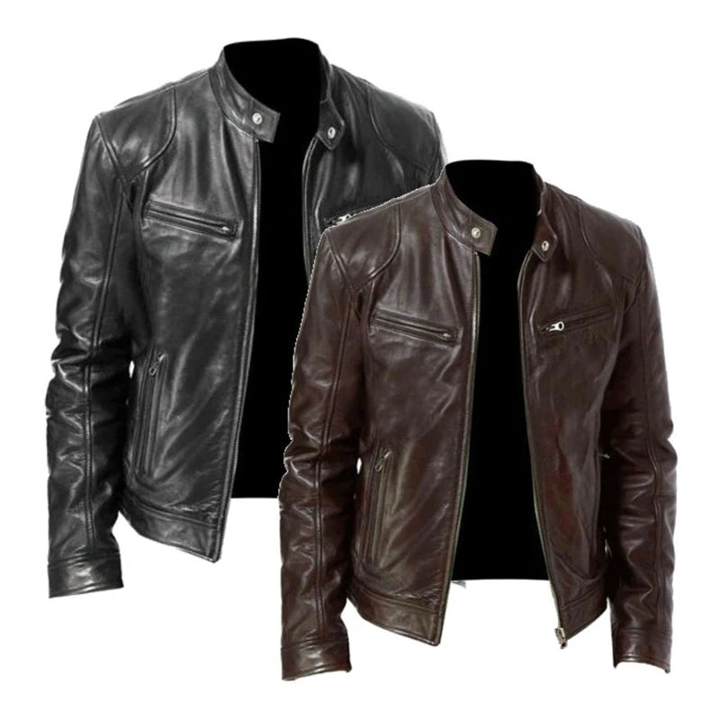 Veste style motard en similicuir PU pour homme | Zippée