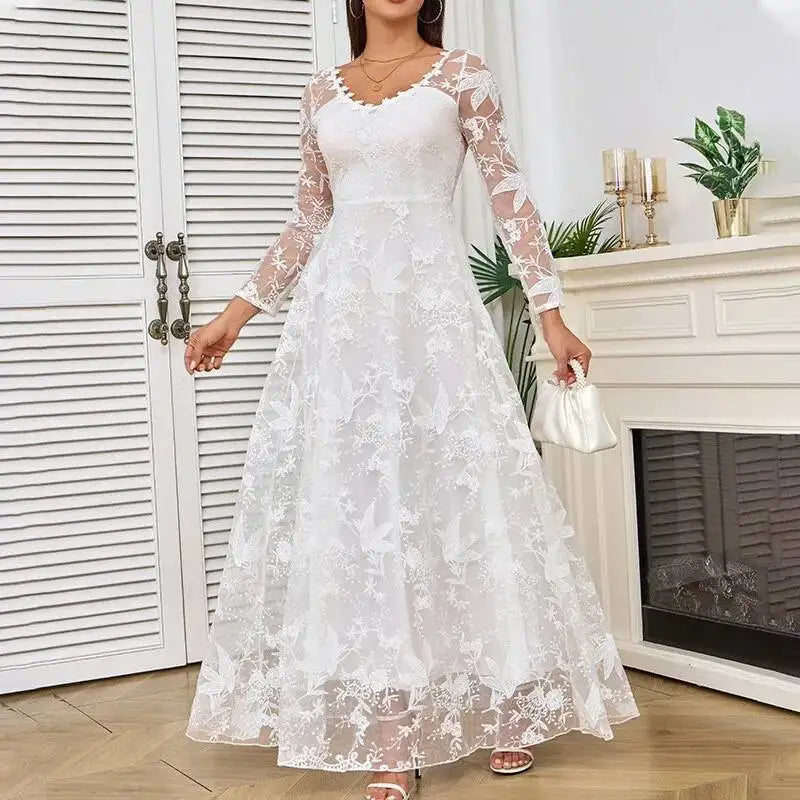 2026 New Women's Dress Lace Deep v Long Sleeve Dress Long Dress Long Dress Gown Vestidos De Festa