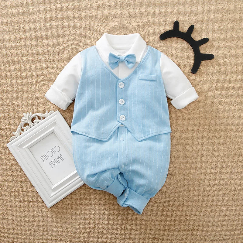 0-18 Baby Bodysuit Gentleman Style Handsome Formal Cotton Comfortable Soft Boys And Girls Summer Short-Sleeved Newborn Clothes