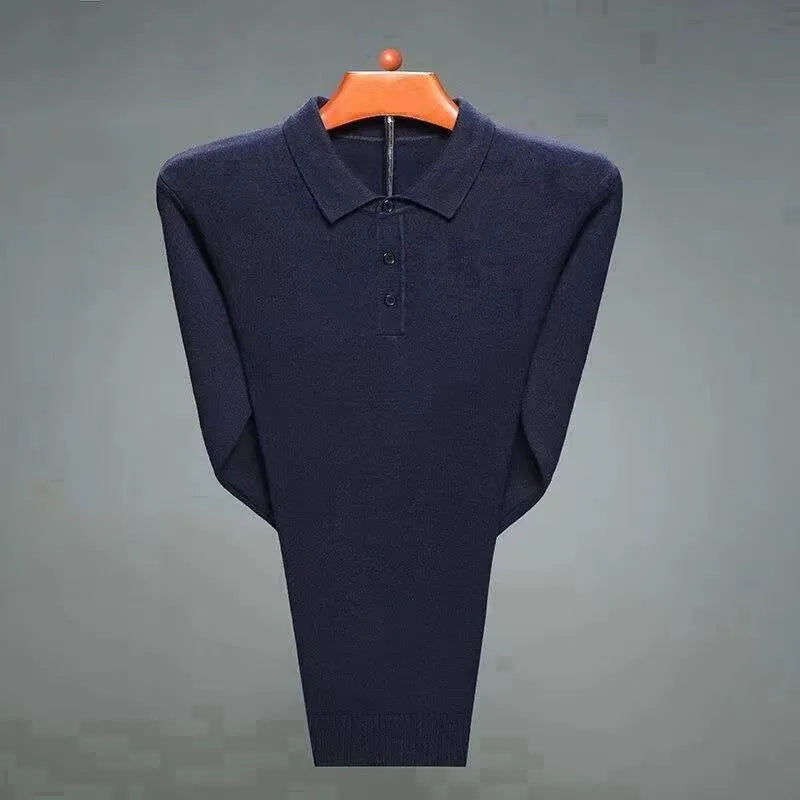 Luxury Men's Cashmere Sweater 100% Merino Wool Buttoned Pullover Autumn Winter Polo Collar Knitwear Male Casual Warm Jumper Tops