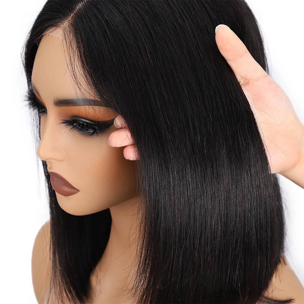 Perruque Bob Lisse Glueless | Wear & Go | Lace Front Pré-Coupée | Sans Colle | Cheveux Humains | Femme