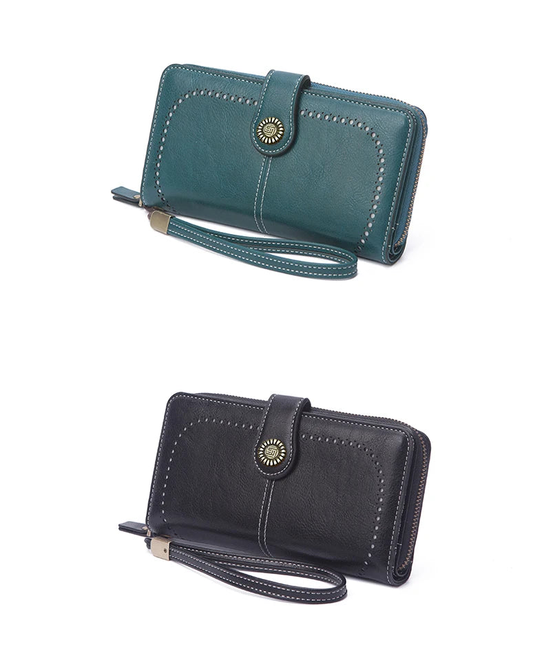 Vintage Large Capacity Women's Purse, Monochrome, Multi-card, Long Wallet, Multi-functional Zipper Strap, Wrist Strap, New
