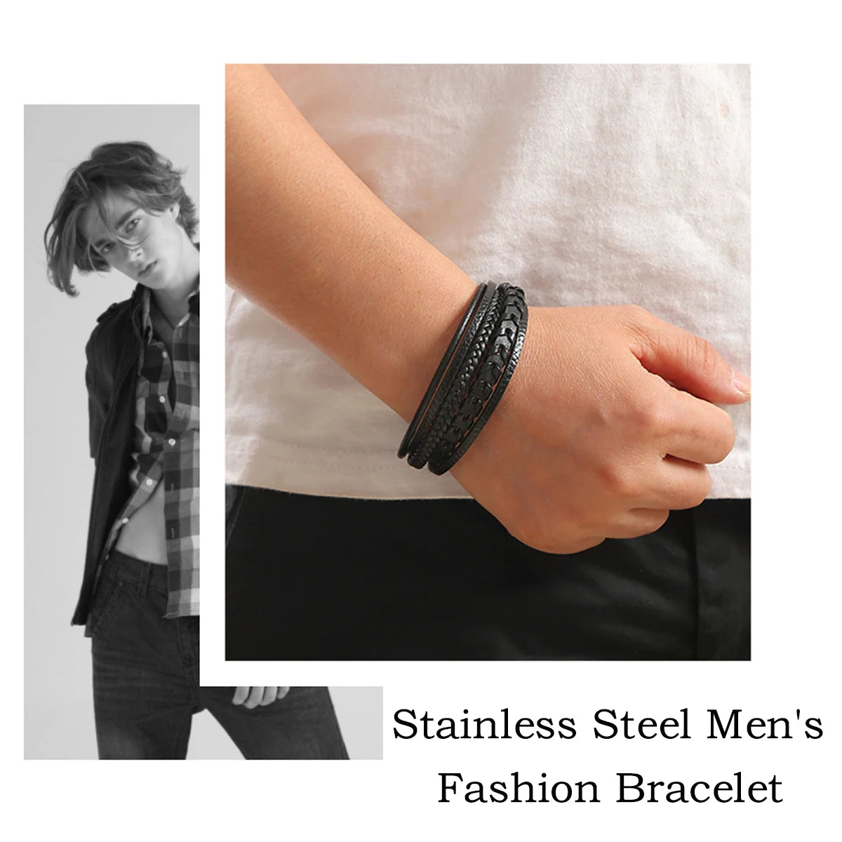 Bracelet Cuir Tressé Multicouche Homme | Boucle Magnétique Alliage | Vintage Rétro | Accessoire Mode
